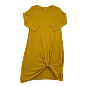 Tickled Teal  Maxi Dress Women Sz S Yellow Knotted Front Long Sleeves Oversized